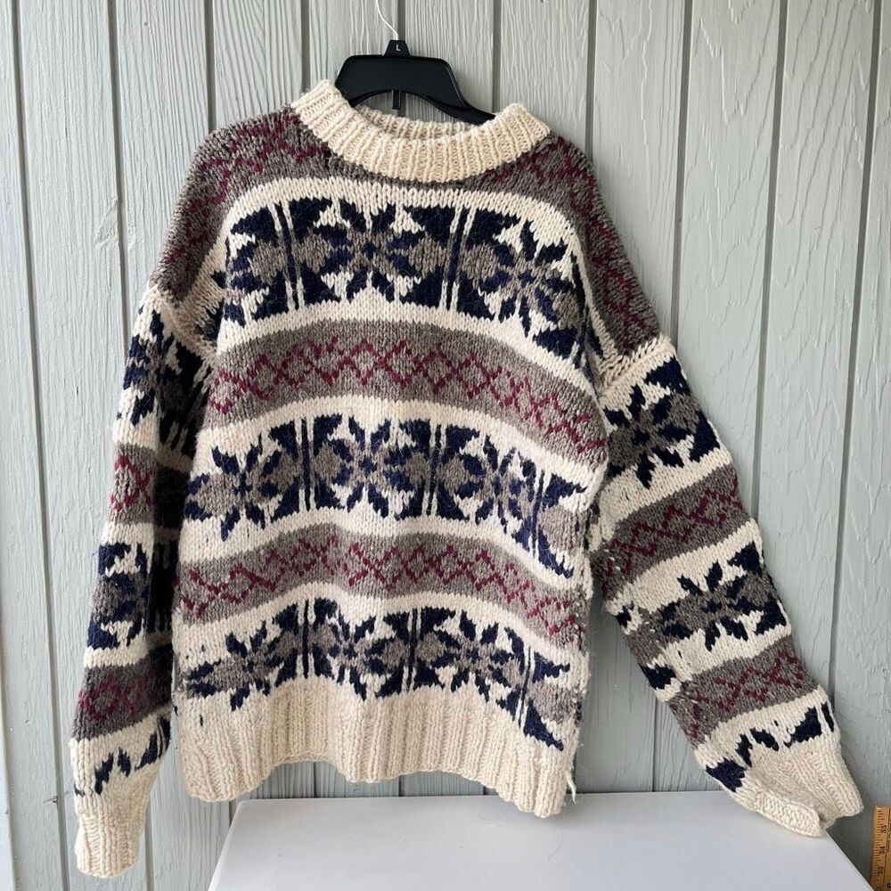 VTG Otavalo Ecuador Wool Sweater Geometric Chunky Knit Unisex M/L